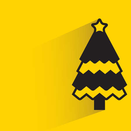 pine or Christmas tree and star with drop shadow on yellow backgroundのイラスト素材