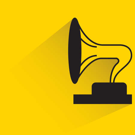 phonograph, record player, with shadow on yellow backgroundのイラスト素材