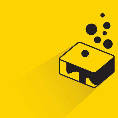 soap and sponge with drop shadow on yellow backgroundのイラスト素材