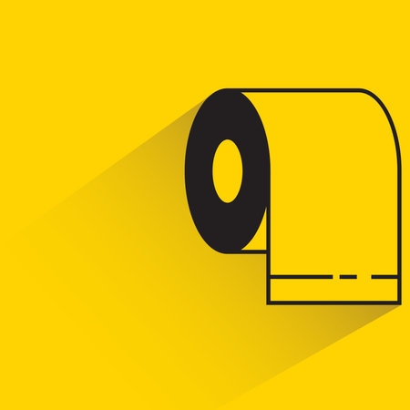 toilet paper roll with drop shadow on yellow backgroundのイラスト素材