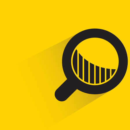 magnifier glass and bar chart with shadow on yellow backgroundのイラスト素材