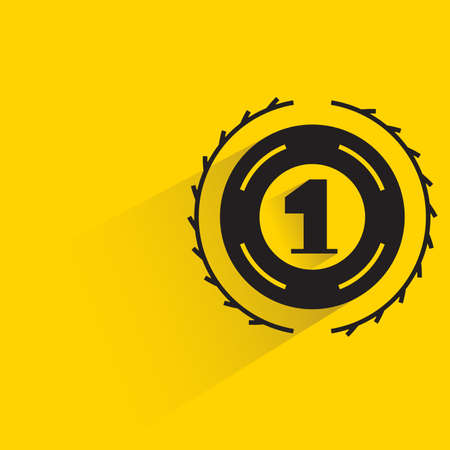 number one prize badge with shadow on yellow backgroundのイラスト素材