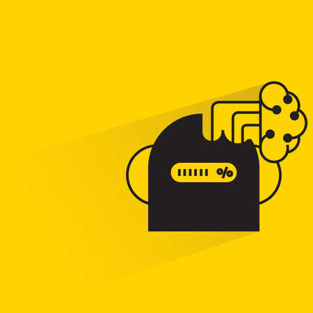 robot head and artificial brain with drop shadow yellow backgroundのイラスト素材