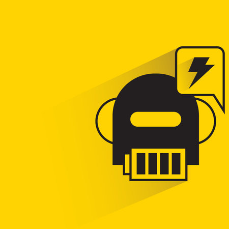 robot head and battery with drop shadow yellow backgroundのイラスト素材
