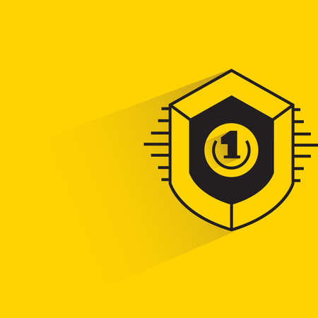 number one shield badge drop shadow on yellow background