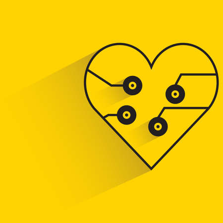 artificial heart and circuit network with drop shadow yellow backgroundのイラスト素材