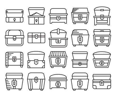 treasure chest icons set line styleのイラスト素材