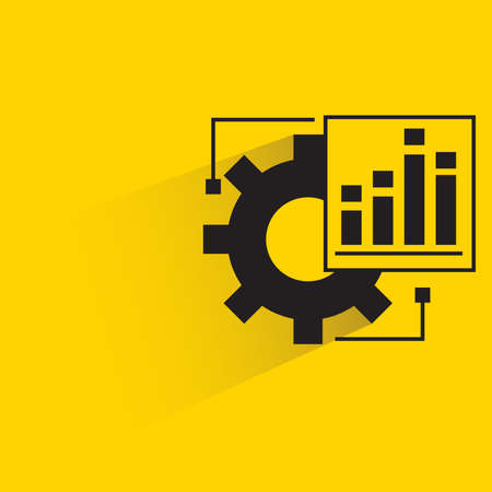 data graph and gear for data analytics concept with shadow on yellow backgroundのイラスト素材
