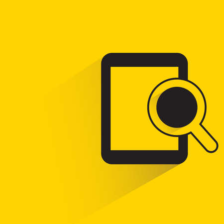 magnifier glass on smart phone with shadow on yellow backgroundのイラスト素材