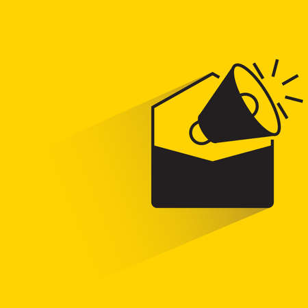 mail marketing and megaphone with shadow on yellow backgroundのイラスト素材