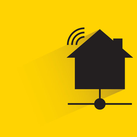 home and internet wifi with shadow on yellow backgroundのイラスト素材