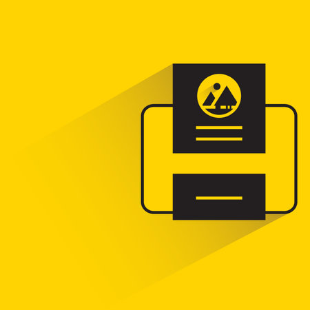 printer with shadow on yellow backgroundのイラスト素材
