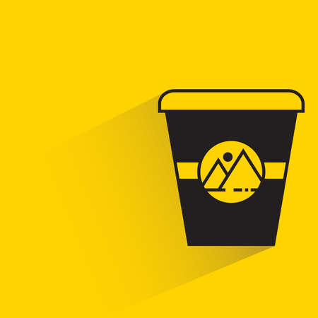 coffee cup with branding label shadow on yellow backgroundのイラスト素材