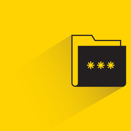 folder and password for data security concept drop shadow on yellow backgroundのイラスト素材