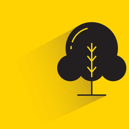 tree with shadow on yellow backgroundのイラスト素材