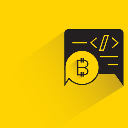 bitcoin and code message with shadow on yellow backgroundのイラスト素材
