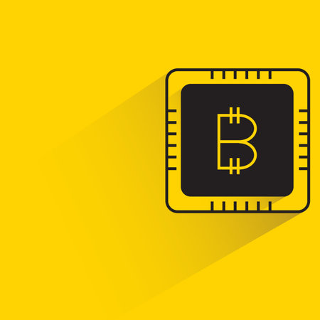 bitcoin chip processor with shadow on yellow backgroundのイラスト素材