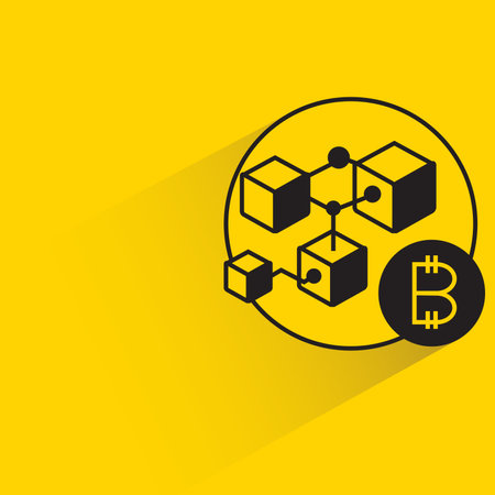 bitcoin cube drop shadow yellow backgroundのイラスト素材