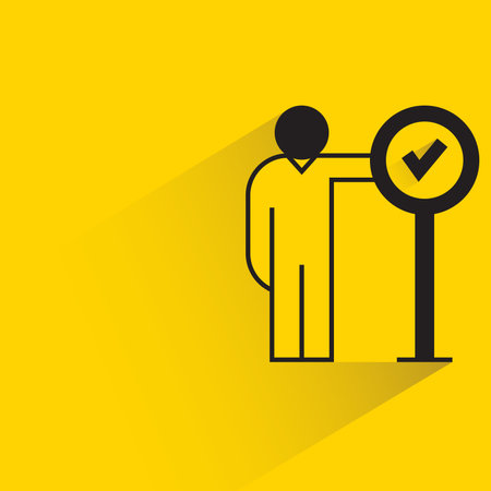 man with check mark signage icon on yellow backgroundのイラスト素材