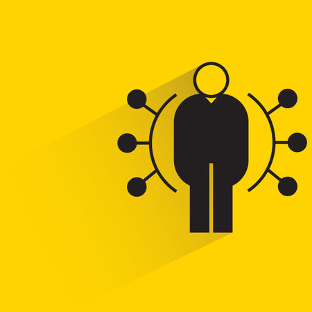 people and linking dot icon on yellow backgroundのイラスト素材