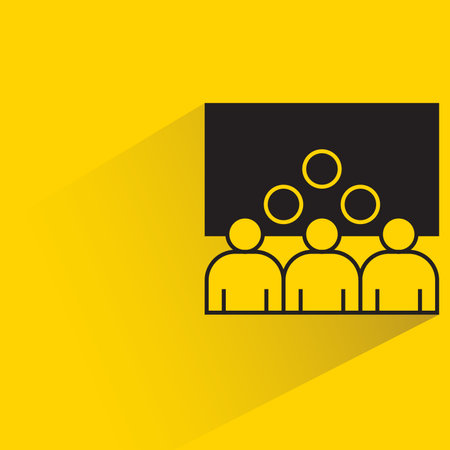 people training and monitoring whiteboard with drop shadow on yellow backgroundのイラスト素材