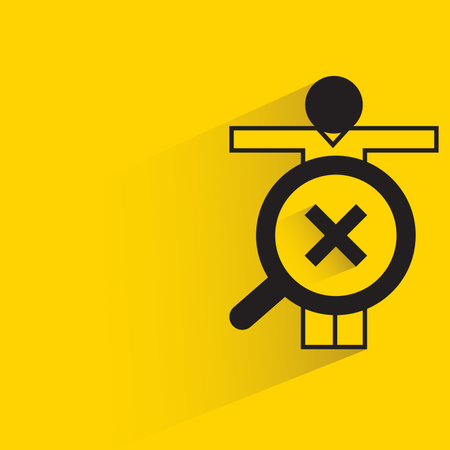 people and magnifier with wrong mark icon on yellow backgroundのイラスト素材