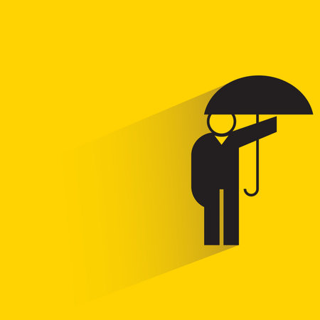 people holding umbrella on yellow backgroundのイラスト素材