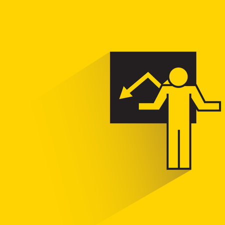 people and decreasing graph icon on yellow backgroundのイラスト素材