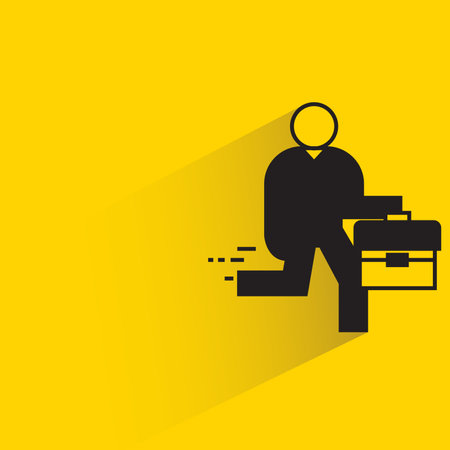 people running and holding briefcase icon on yellow backgroundのイラスト素材