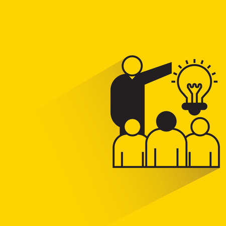 people presenting idea light bulb icon on yellow backgroundのイラスト素材
