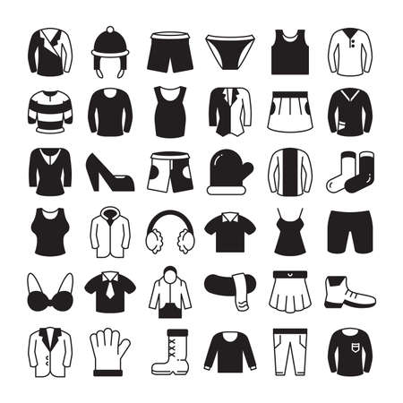 clothes, accessories and fashion wardrobe collection line icons vector setのイラスト素材