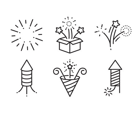 fireworks and firecracker icons set line illustrationのイラスト素材
