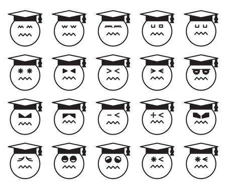 Graduation cap emoticon icon setのイラスト素材