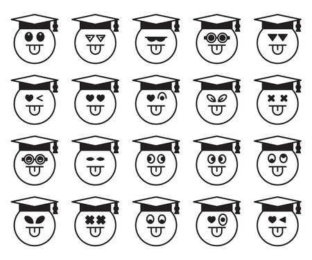 Graduation cap icons set. Simple set of graduation cap vector icons for web design on white backgroundのイラスト素材