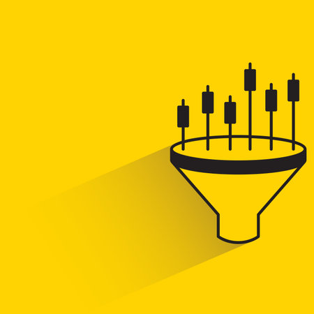 funnel and graph with shadow on yellow backgroundのイラスト素材