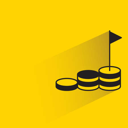 pile of money and flag with shadow on yellow backgroundのイラスト素材