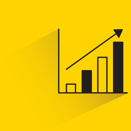 graph and chart with shadow on yellow background, business and finance conceptのイラスト素材