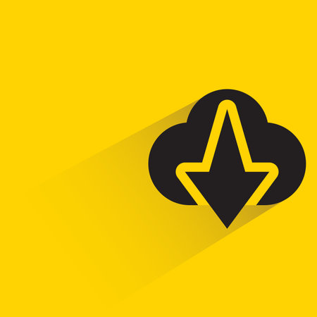 cloud download with shadow on yellow backgroundのイラスト素材