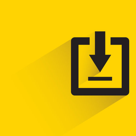 download arrow icon with shadow on yellow backgroundのイラスト素材