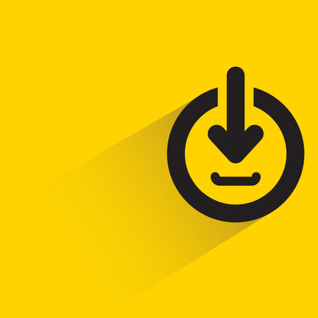 download arrow icon with shadow on yellow backgroundのイラスト素材
