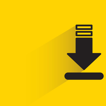 download arrow icon with shadow on yellow backgroundのイラスト素材