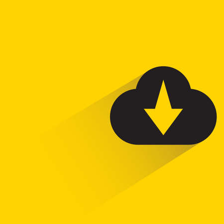 cloud download with shadow on yellow background