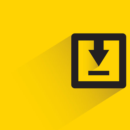 download arrow icon with shadow on yellow backgroundのイラスト素材