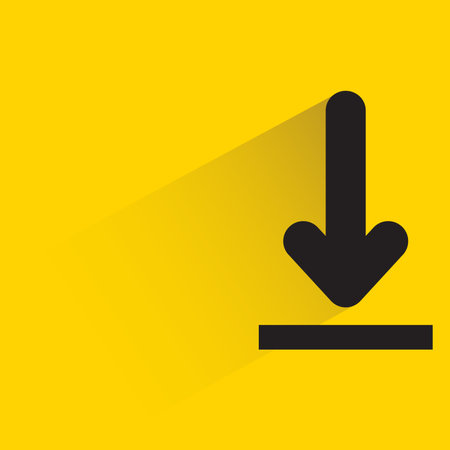 download arrow icon with shadow on yellow backgroundのイラスト素材