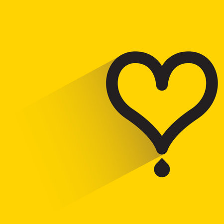 heart drop with shadow on yellow background. Valentine's day vector illustrationのイラスト素材