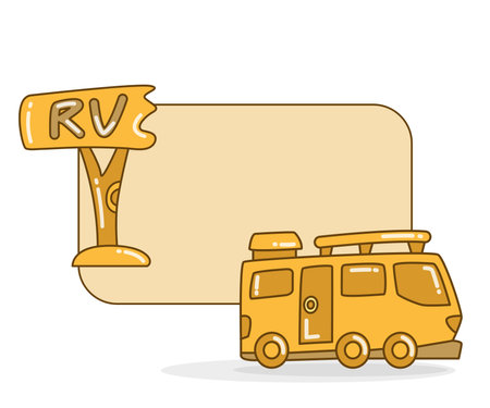 blank note board with motor home and signpost vector illustrationのイラスト素材