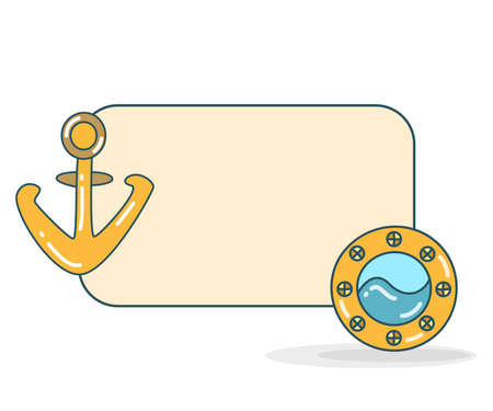 blank note board with anchor and submarine  window vector illustrationのイラスト素材
