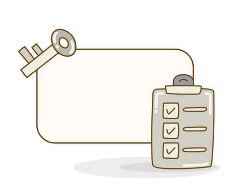 blank note board with check list clipboard and key vector illustrationのイラスト素材