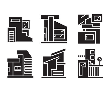 apartment and modern house icons set vectorのイラスト素材
