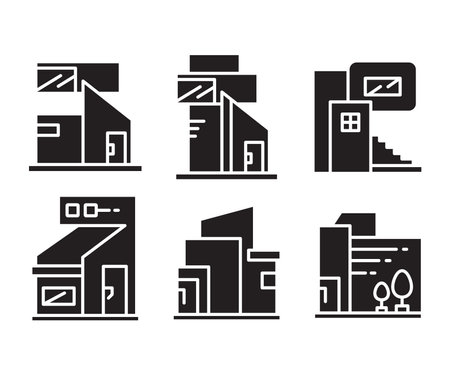 modern building icons set vectorのイラスト素材